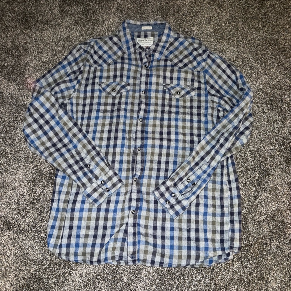Men's Blue and Gray Plaid Button-Down Shirt